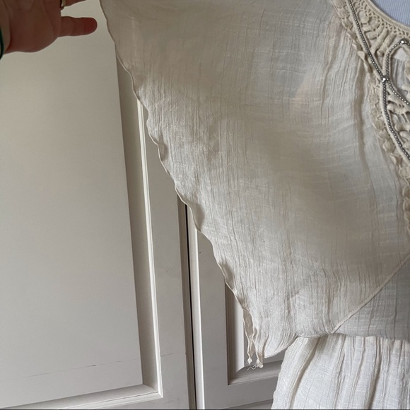 2b bebe boho bohemian flutter sleeve beaded crocheted gauze cream blouse XS - Picture 5 of 11